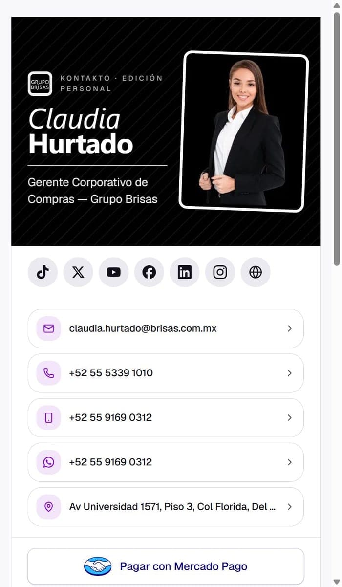 Ejemplo de tarjeta Kontakto de un usuario real